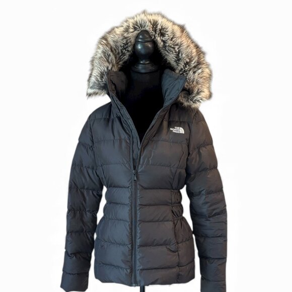North Face Gotham Black Down Puffer Jacket With Faux Fur Hood Size S - Picture 10 of 16
